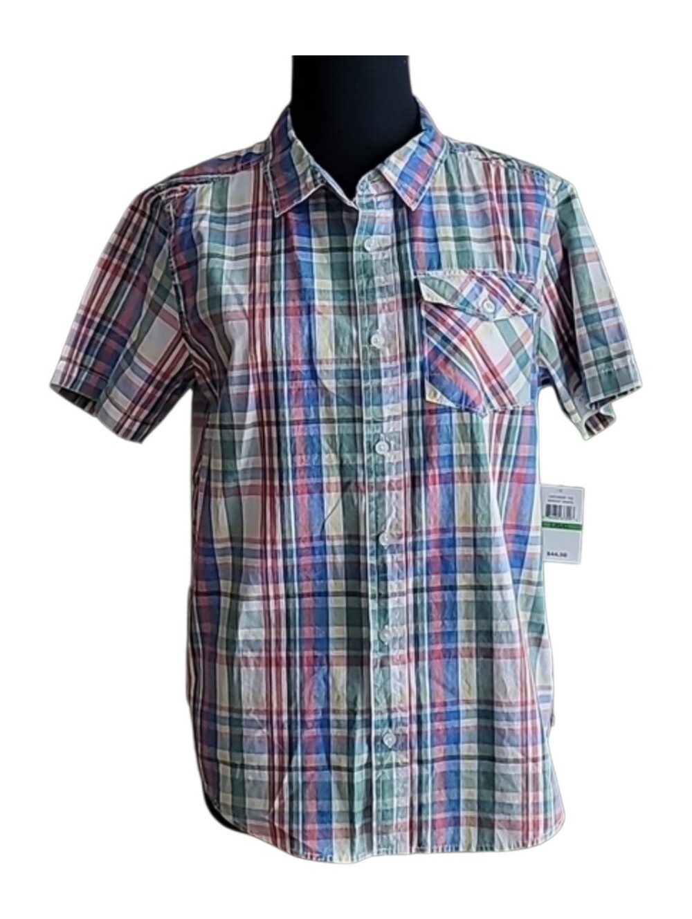 Lucky Brand shirt madras Lg mens red green blue button  (runs sm)